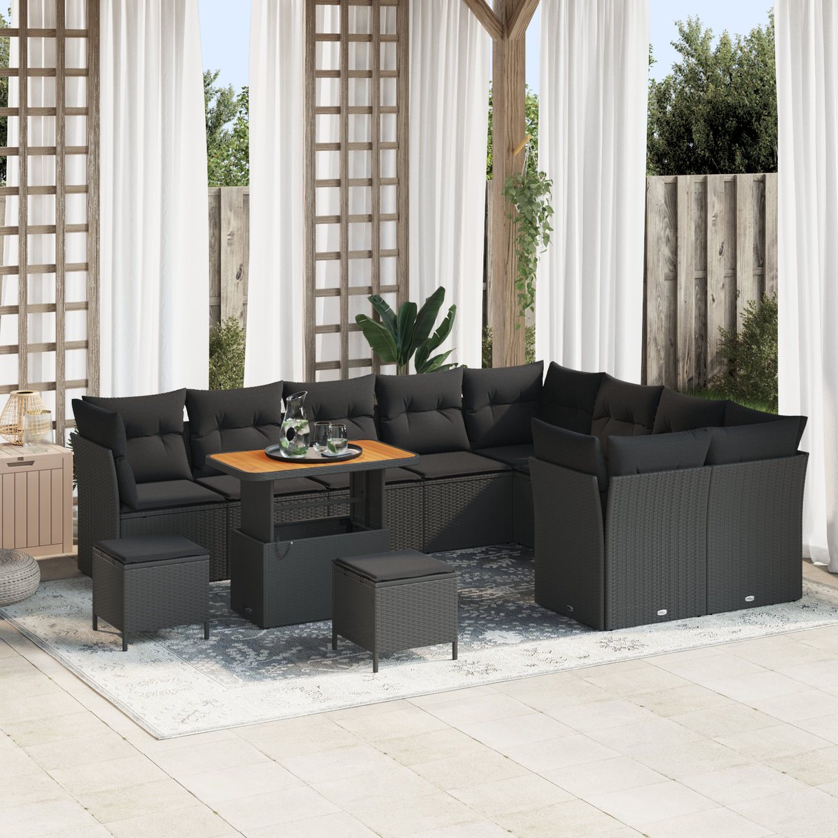 Garden Sofa Set with Cushion with Storage 12 pcs Black