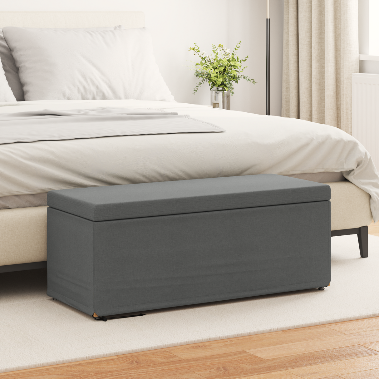 Stool Dark Grey 101 x 41 x 40 cm Fabric and Engineered Wood