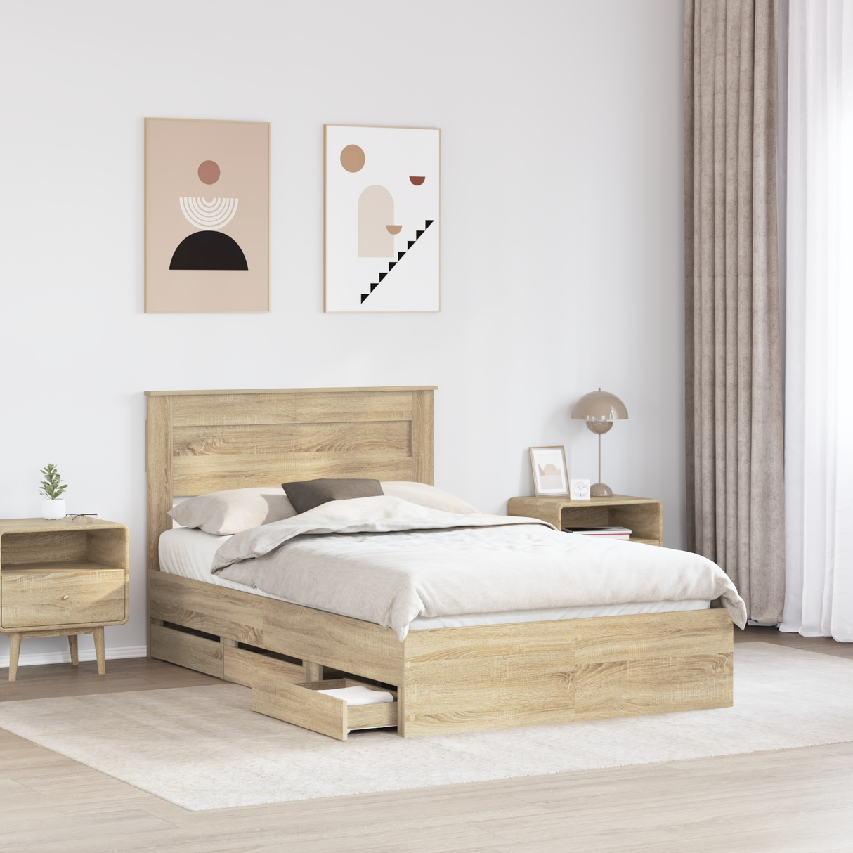 Bed Frame with Drawer Sonoma Oak 135 x 190 cm Engineered Wood