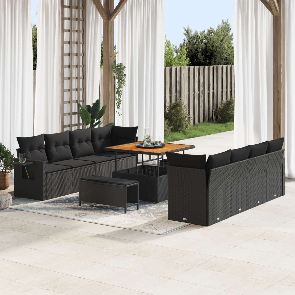 Garden Sofa Set with Cushion 11 pcs Black Poly Rattan