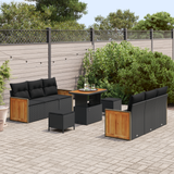 Garden Sofa Set with Cushion 11 pcs Black Poly Rattan