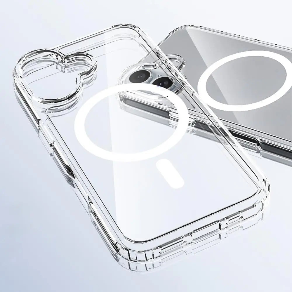 Strong Magnetic Magsafe Case For iPhone 16e 16 15 14 13 12 11 Pro Max Plus Mini Hybrid Hard Cover Silicon Clear Shell Shockproof