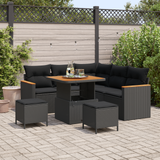 Garden Sofa Set with Cushion 8 pcs Black Poly rattan - Front View