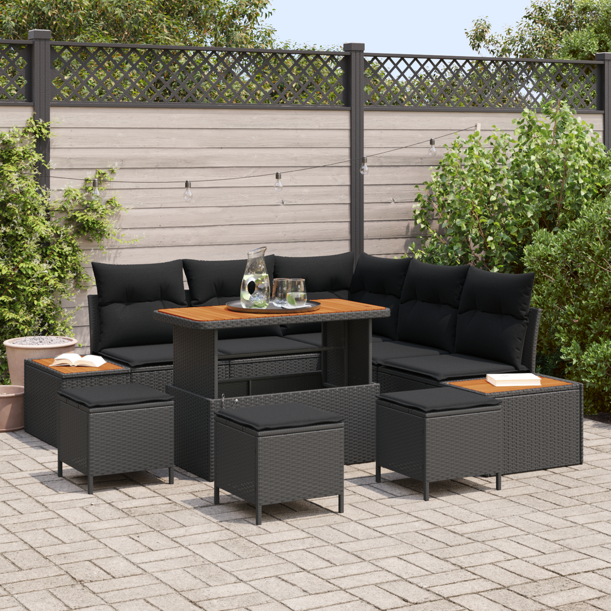 Garden Sofa Set 9 pcs Black Poly Rattan and Powder-coated Steel