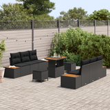 Garden Sofa Set 9 pcs Black Poly Rattan and Powder-coated Steel - Side View