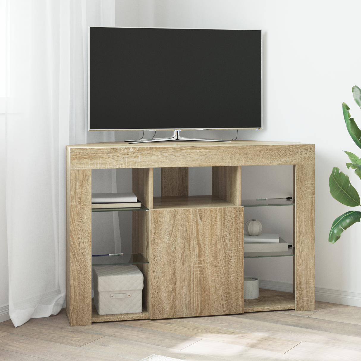 Corner LED TV Cabinet Sonoma Oak 100x40x68cm Engineered Wood
