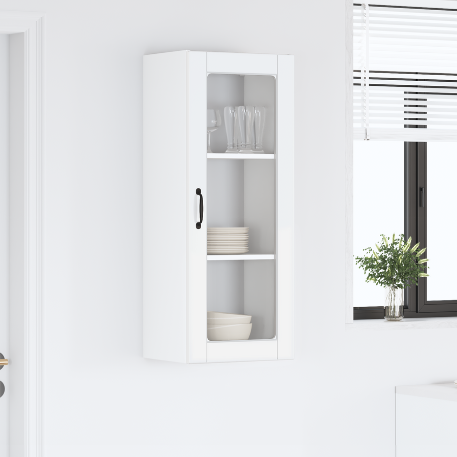 Wall Glass Cabinet PORTO High Gloss White 40 x 31 x 100 cm