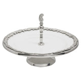 Paisley 1 Tier Stand. Nickle paisley border.   Polished nickle pedastool base and paisley feature handle for convenience when carrying.
