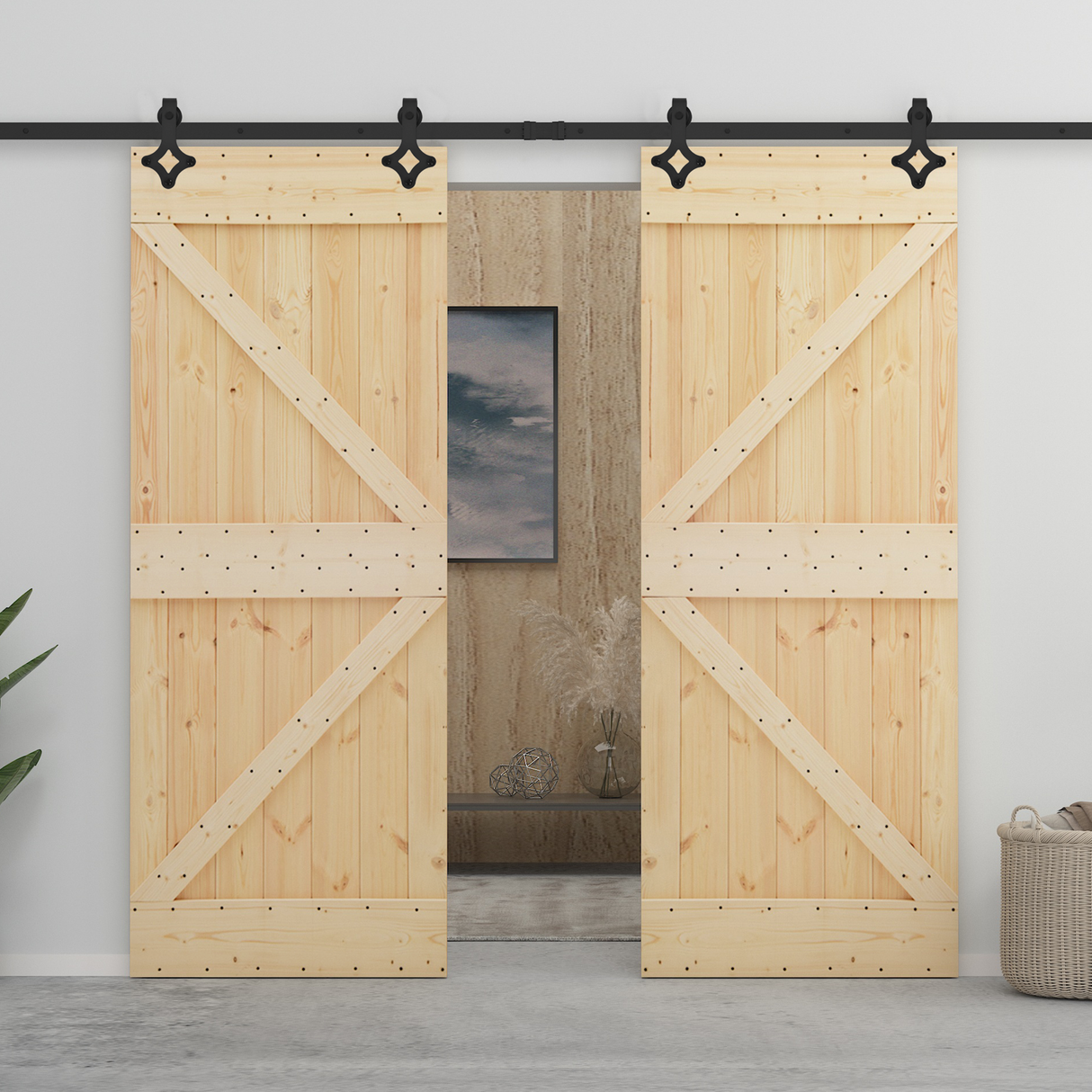 Sliding Door Natural and Black 100 x 210 cm Solid Pine Wood