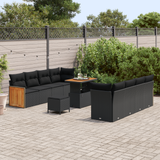 Garden Sofa Set with Cushion 12 pcs Black Poly Rattan