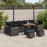 Garden Sofa Set with Cushion 10 pcs Black Poly rattan - Front View