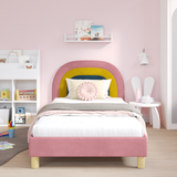 Kids'Bed Frame with Headboard Pink 90 x 190 cm Velvet - Side View