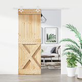 Sliding Door Natural and White 80 x 210 cm Solid Pine Wood - Front View