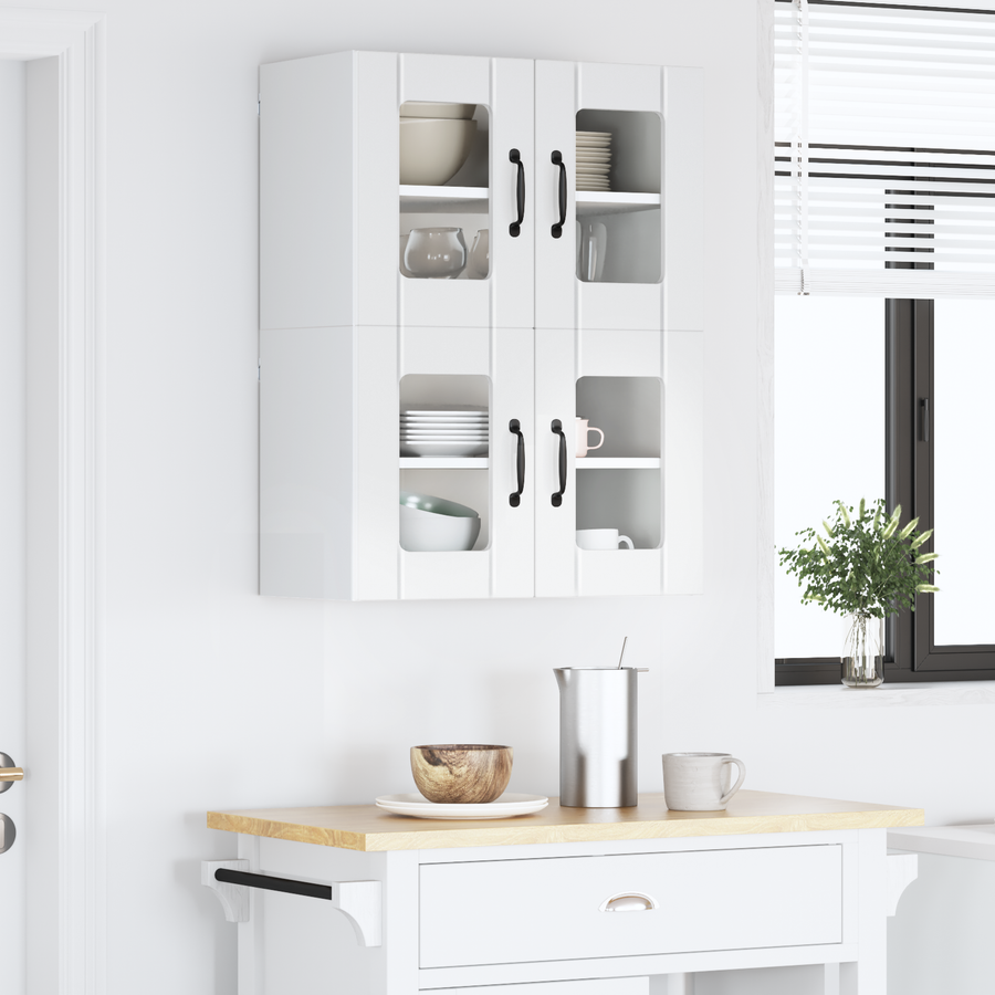 Wall Glass Cabinet LUCCA 2 pcs High Gloss White Engineered Wood