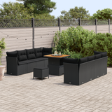 Garden Sofa Set with Cushion 11 pcs Black Poly Rattan - Side View