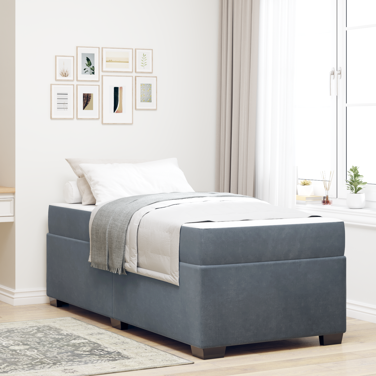 Bed Frame with Mattress Dark Grey 90 x 190 cm Fabric