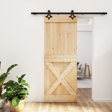 Sliding Door Natural and Black 80 x 210 cm Solid Pine Wood