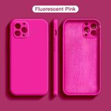 New Plain Neon Liquid Silicone Colorful Soft Case for iPhone 16 15 14 13 12 11 Pro Max Plus Fluorescent Microfiber Pink Cover - Extra Image