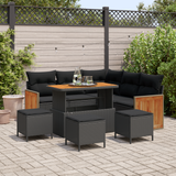 Garden Sofa Set with Cushion 9 pcs Black Poly Rattan - Front View