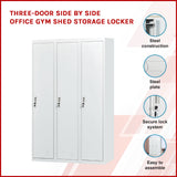 Three-Door Side by Side Office Gym Shed Storage Locker - Front View