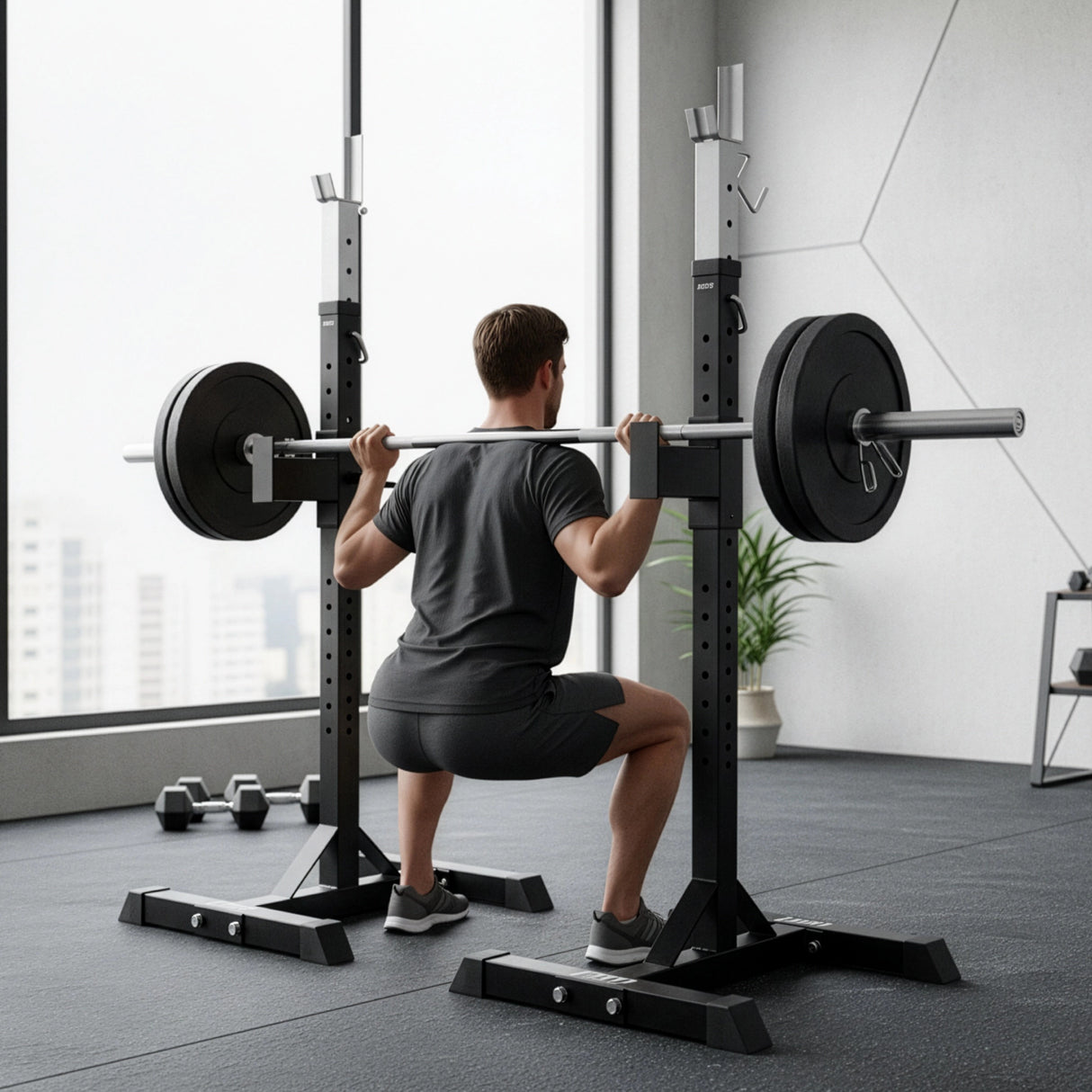 Squat Rack Stand Pair Bench Press Weight Lifting Barbell