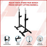 Squat Rack Stand Pair Bench Press Weight Lifting Barbell - Rear View