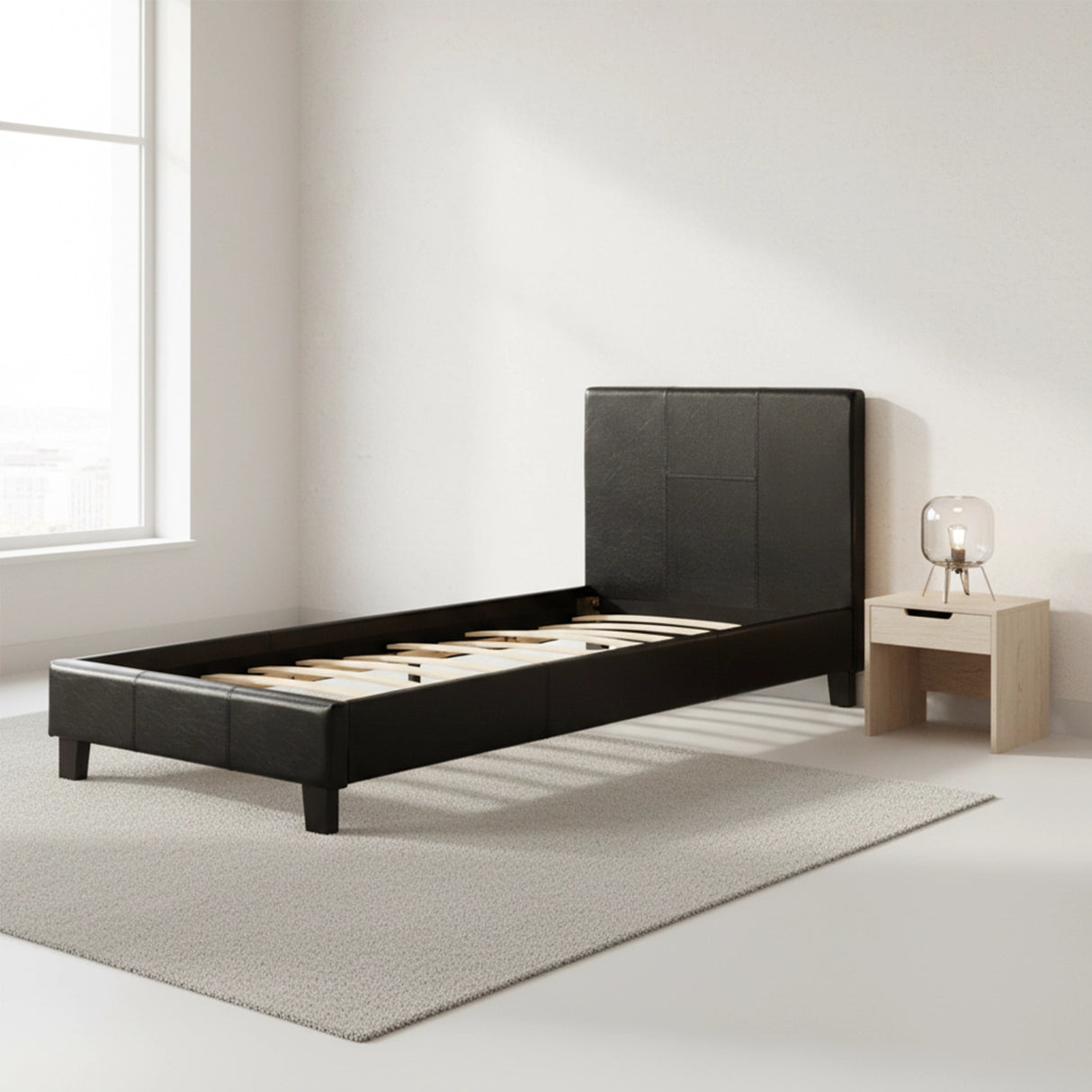 Single PU Leather Bed Frame Black