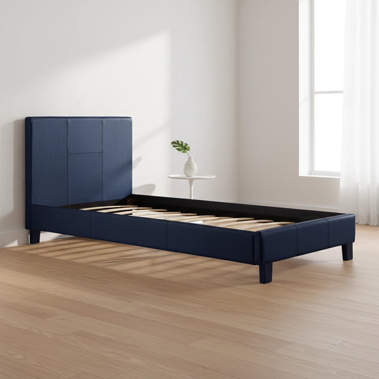 Single PU Leather Bed Frame Blue