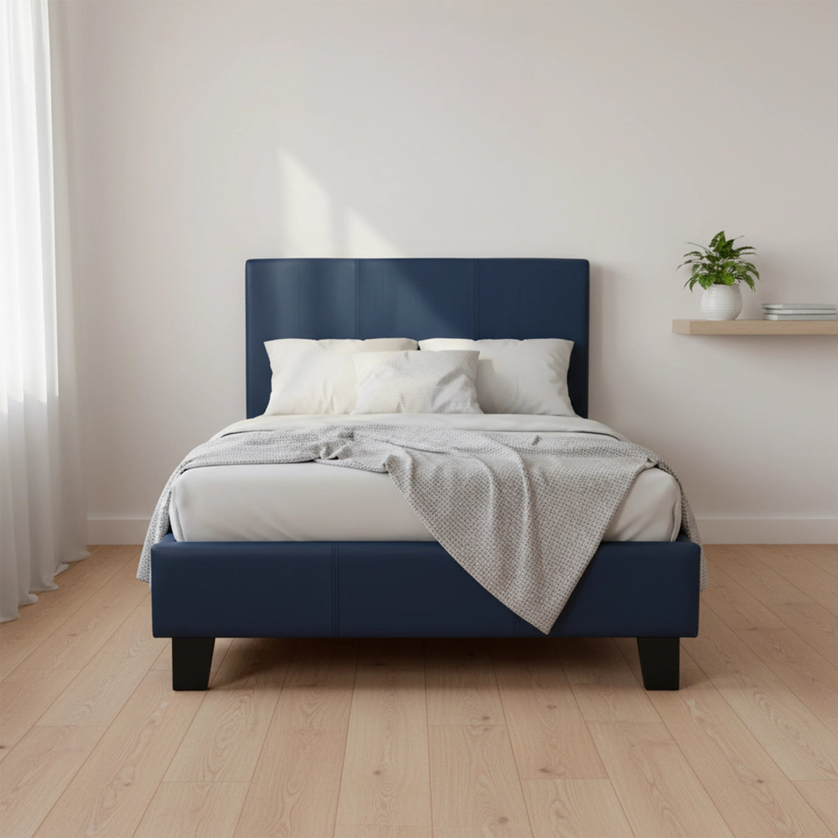 Single PU Leather Bed Frame Blue