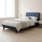 Single PU Leather Bed Frame Blue - Close-Up Angle