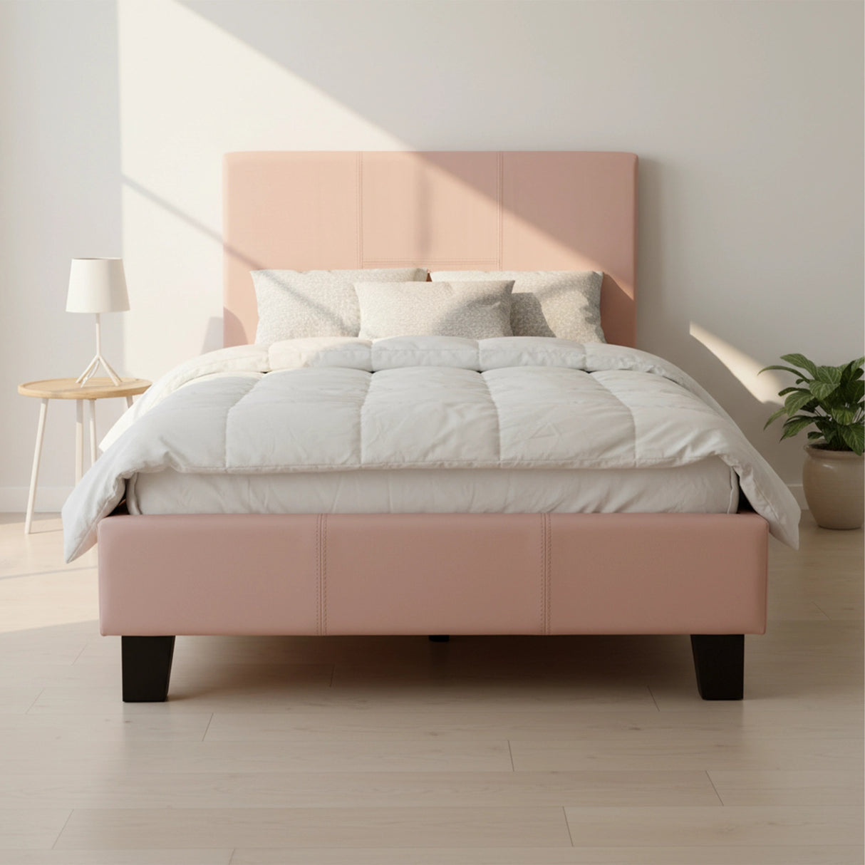 Single PU Leather Bed Frame Pink
