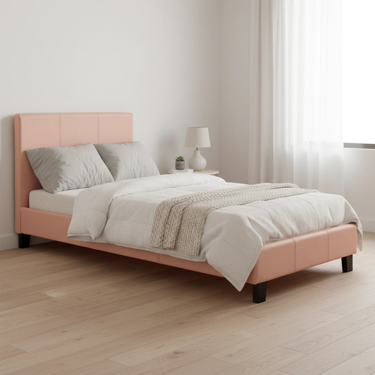 Single PU Leather Bed Frame Pink