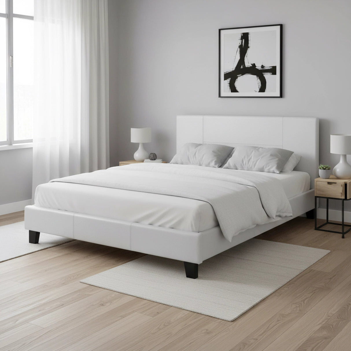 Double PU Leather Bed Frame White