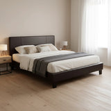 Double PU Leather Bed Frame Brown - Side View