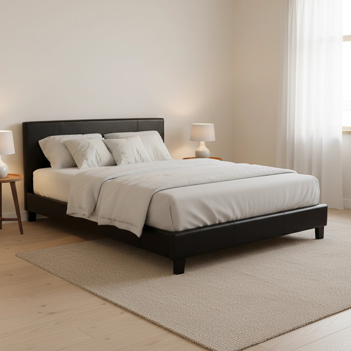 Double PU Leather Bed Frame Black