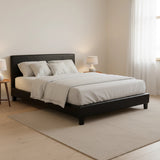 Double PU Leather Bed Frame Black - Close-Up Angle