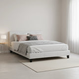 Queen PU Leather Bed Frame White - Close-Up Angle