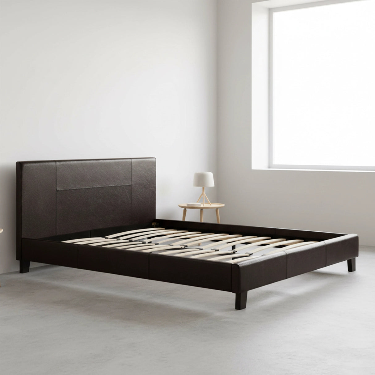 Queen PU Leather Bed Frame Brown