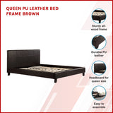 Queen PU Leather Bed Frame Brown - Side View