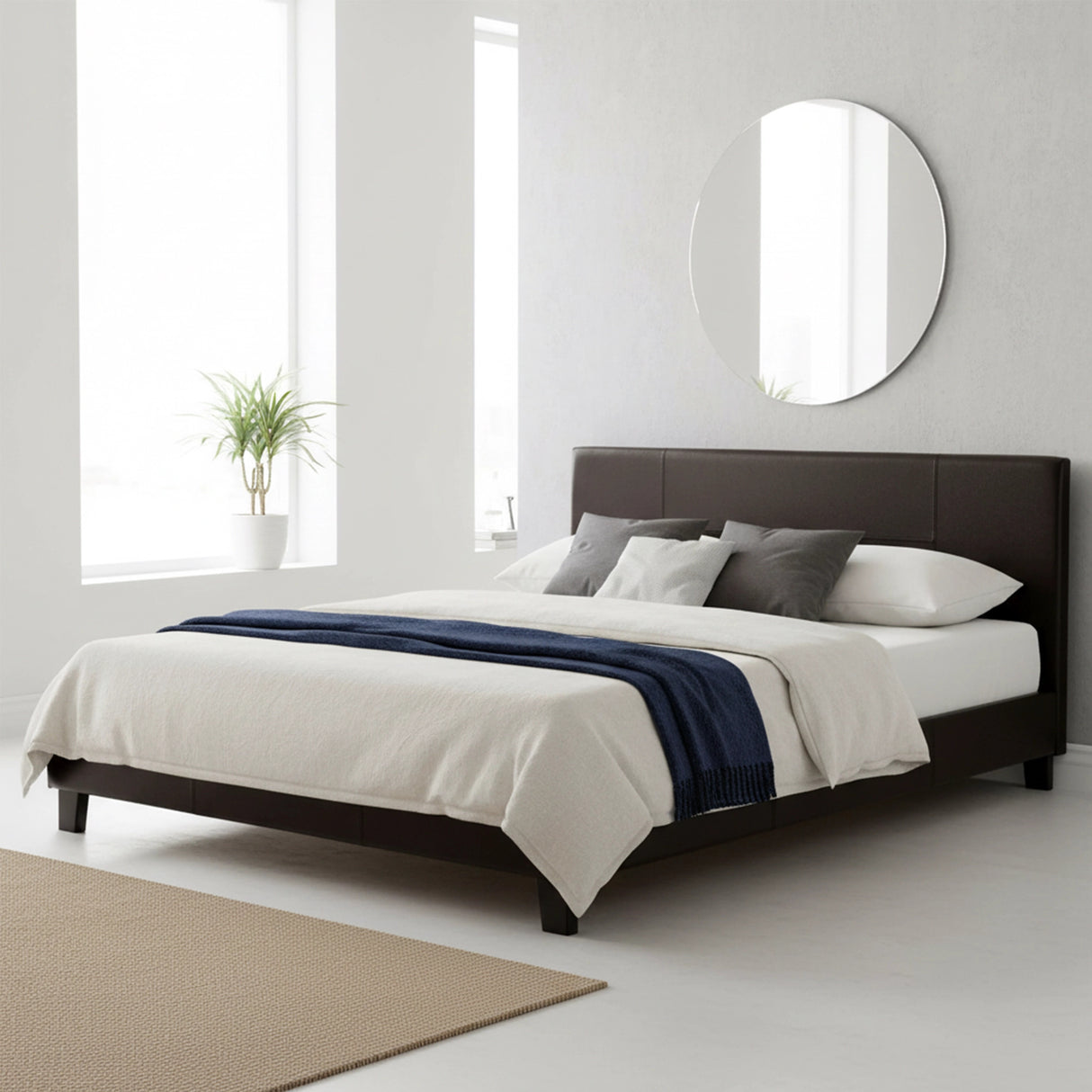 Queen PU Leather Bed Frame Brown