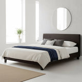 Queen PU Leather Bed Frame Brown