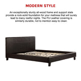 Queen PU Leather Bed Frame Brown - Extra Image