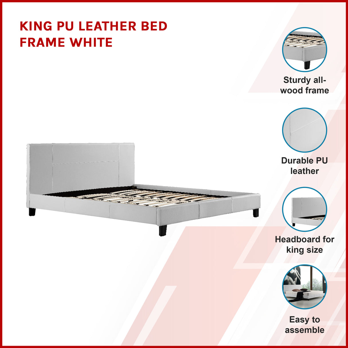 King PU Leather Bed Frame White