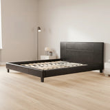 King PU Leather Bed Frame Brown