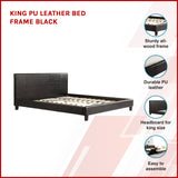 King PU Leather Bed Frame Brown - Side View
