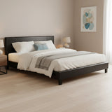 King PU Leather Bed Frame Brown - Close-Up Angle