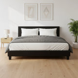 King PU Leather Bed Frame Black - 45-Degree Angle