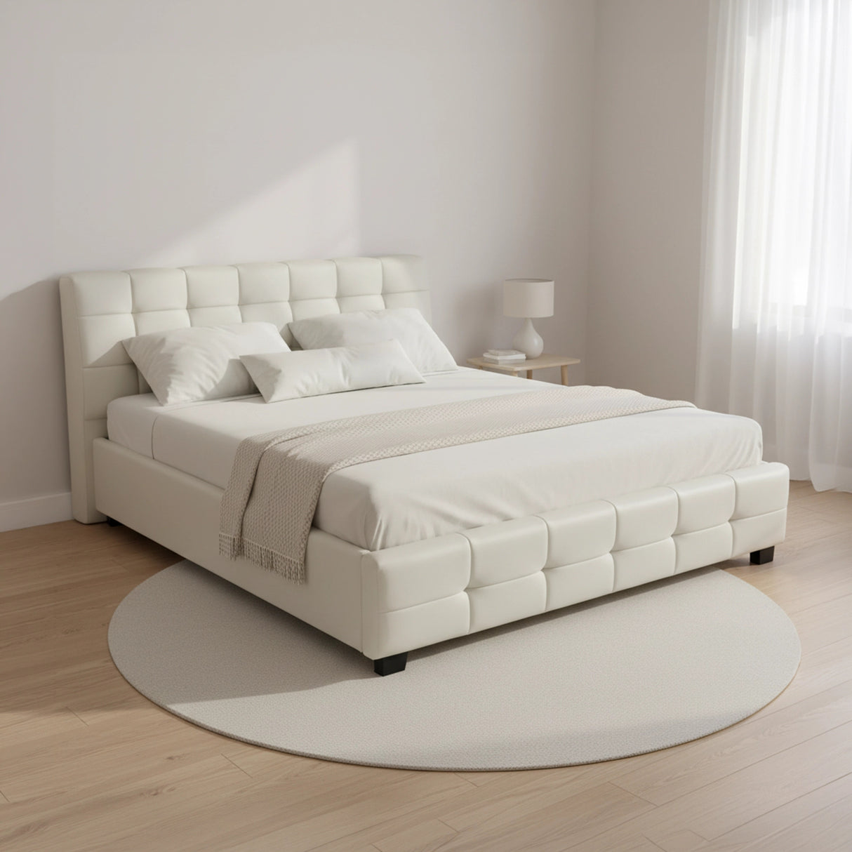 Double PU Leather Deluxe Bed Frame White