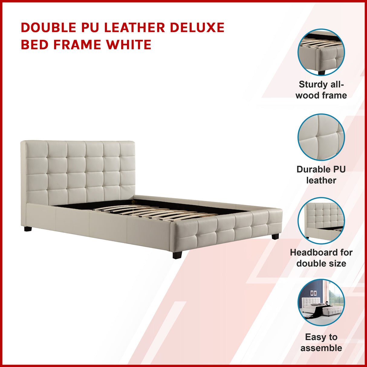 Double PU Leather Deluxe Bed Frame White