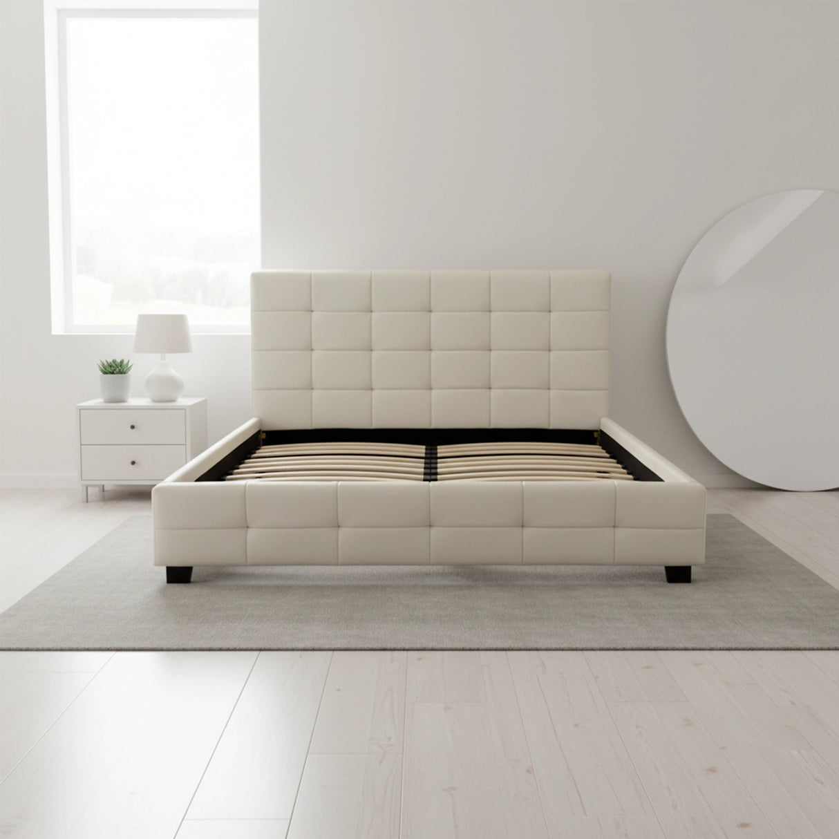 Double PU Leather Deluxe Bed Frame White